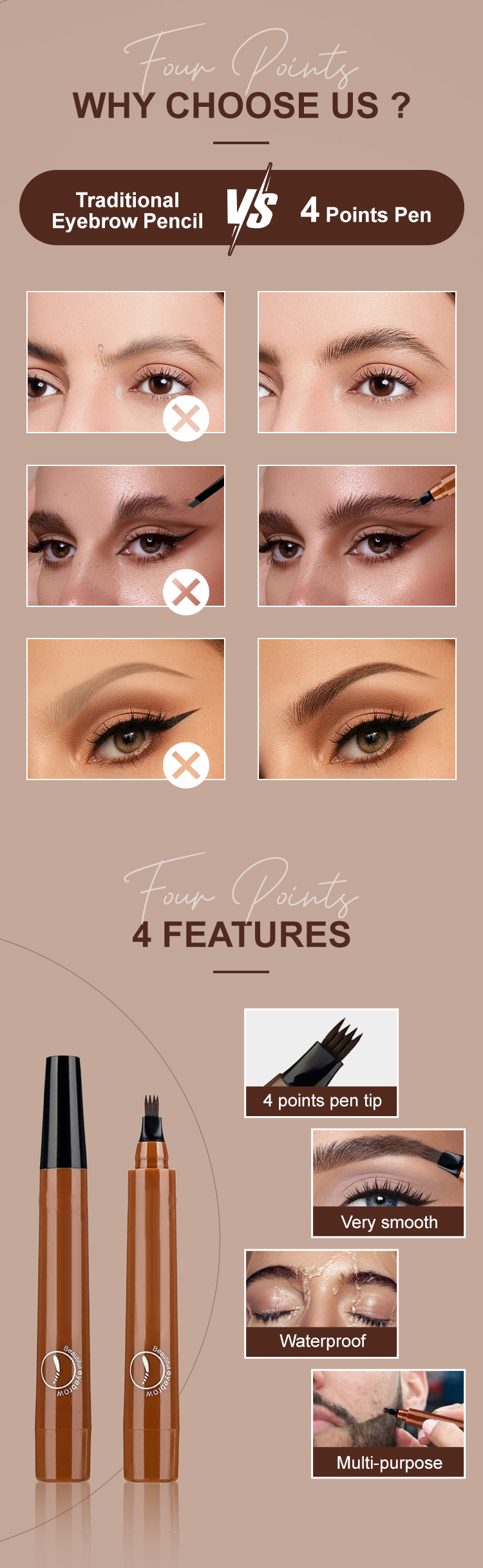 🔥Waterproof Four-tip Beard and Eyebrow Pen✨